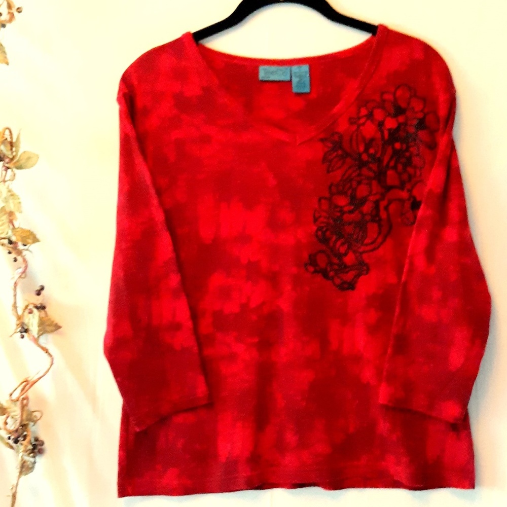 TEE CO. Sweet Red Tie-Dye Look W/Black Beads-SZ. L